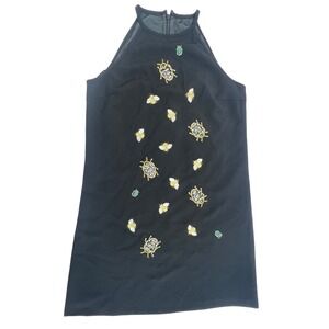 Victoria Beckham Black Embellished Bug Dress Halter Neck Size S